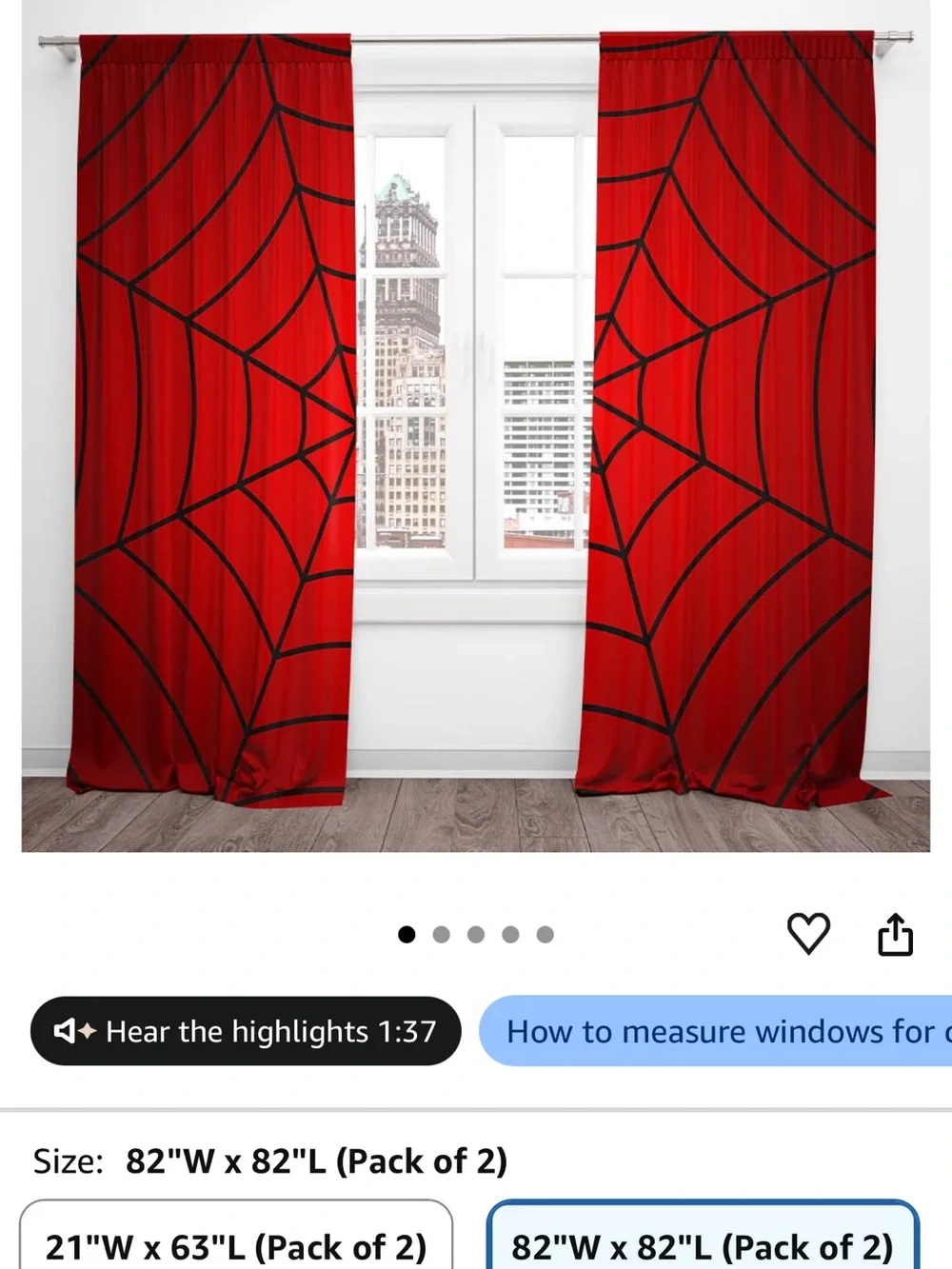 Marvel Red Curtains with Black Spiderweb Print - Pack of 2